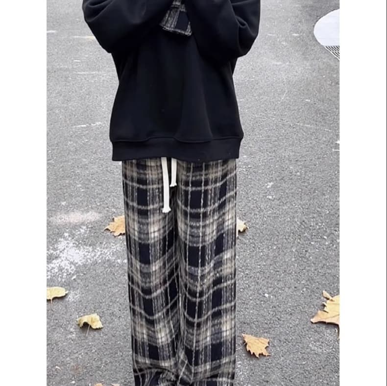 チェックパンツくつろぎテーパードチェックパンツ
