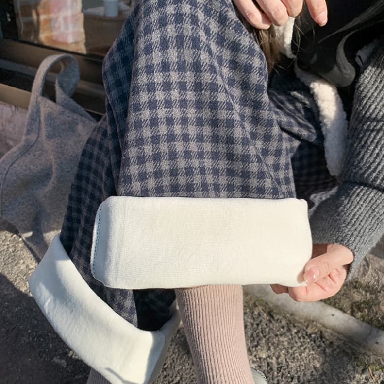 チェックパンツあったか冬素材ゆったりチェックパンツ