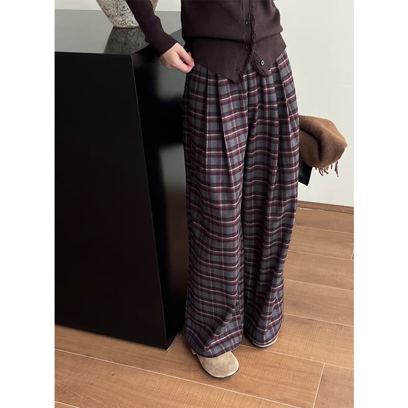 チェックパンツ ゆったりタータン ワイドパンツ
