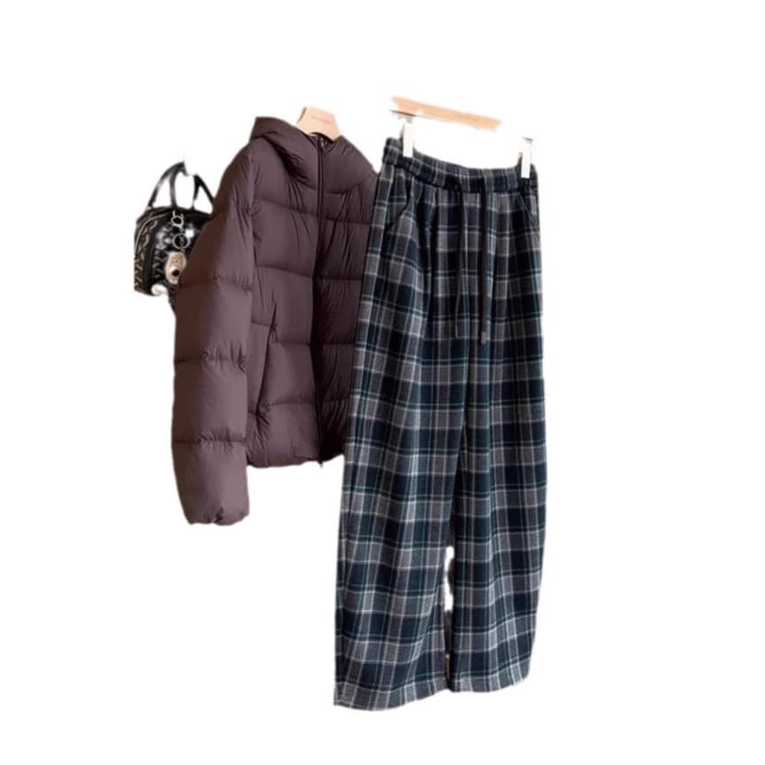 チェックパンツ あったか起毛タータンチェックワイド