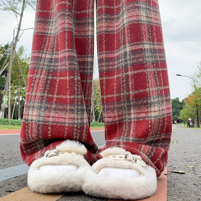 チェックパンツもこもこ起毛チェックパンツ