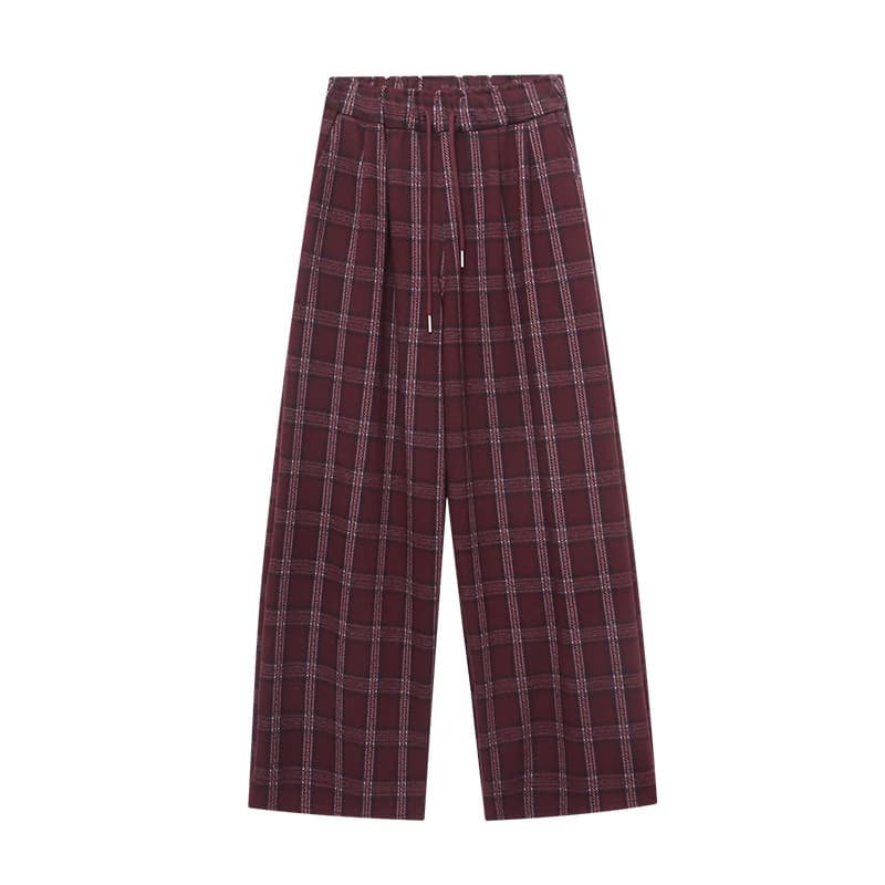 チェックパンツ ウエストゴム タータン ゆったりワイドパンツ