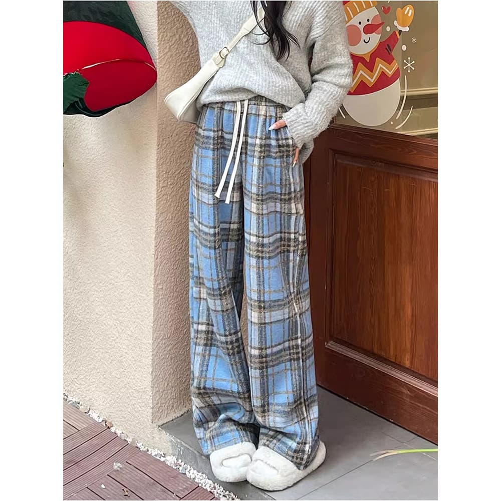 チェックパンツ もこもこチェックワイドパンツ