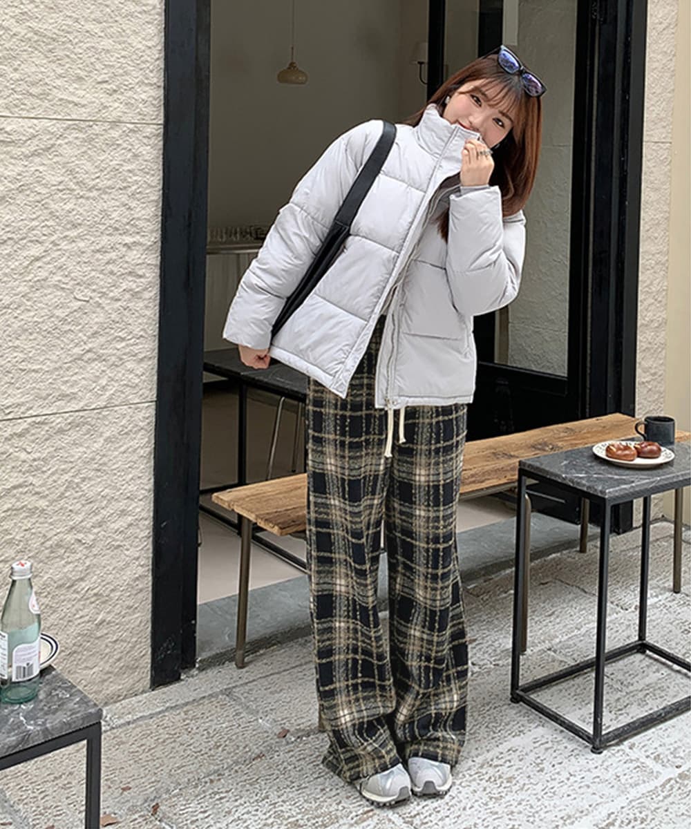 チェックパンツ チェック柄ワイドパンツ レディース ゆったり起毛