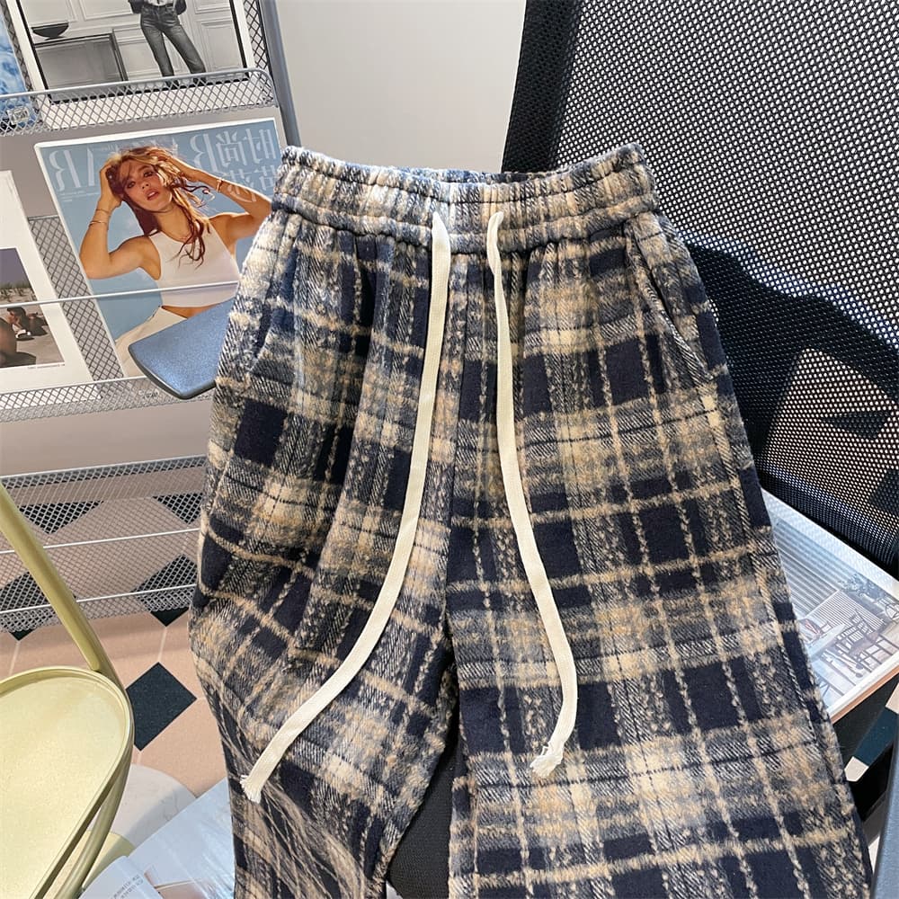 チェックパンツウエストゴム仕様のあったかチェックパンツ