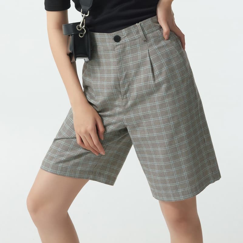 チェックパンツ ショート きれいめチェック柄ショートパンツ