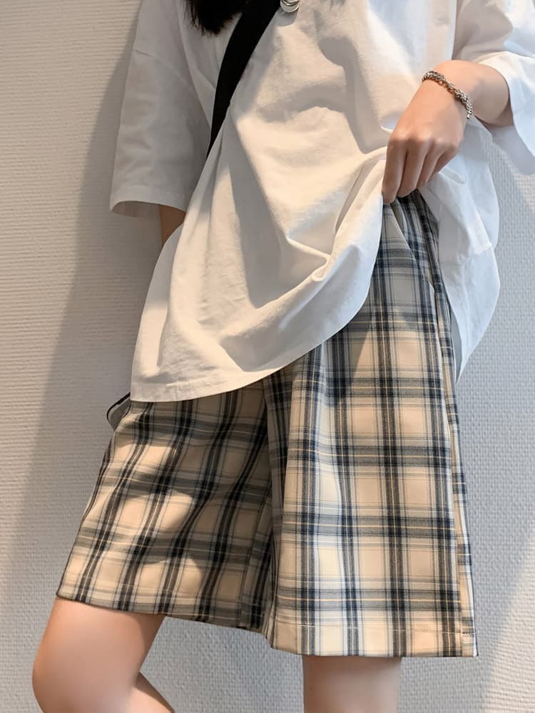 チェックパンツ ゆったりシルエット チェック ショート パンツ