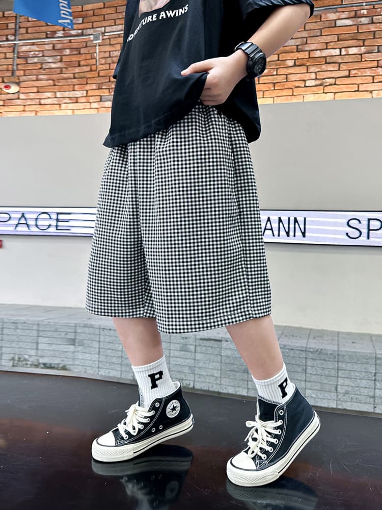 チェックパンツ ギンガムチェック ゆったりショートパンツ