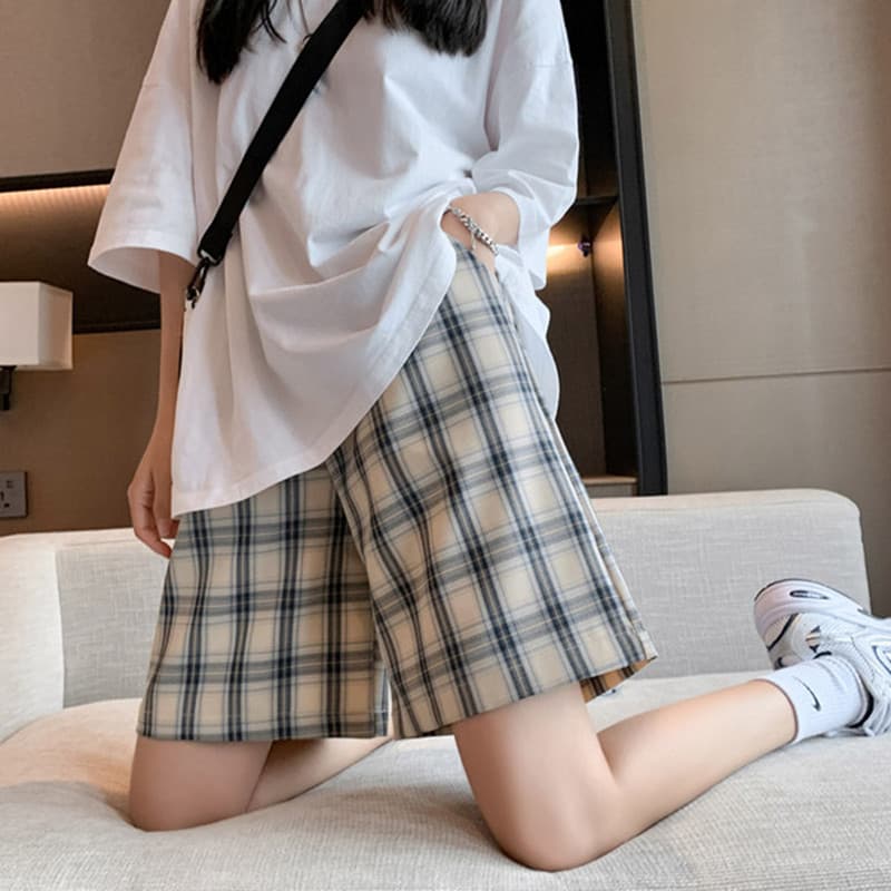 チェックパンツ ゆったりシルエット チェック ショート パンツ