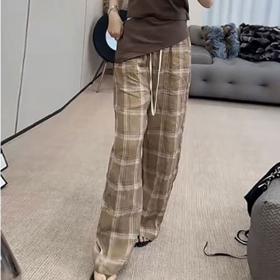 チェックパンツ リラックス チェック ワイドパンツ