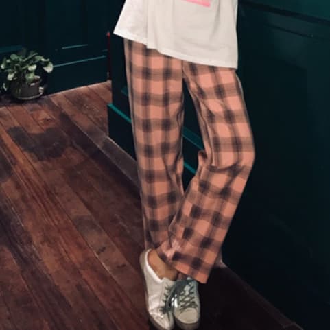 チェックパンツ ゆったりカジュアルチェックワイドパンツ