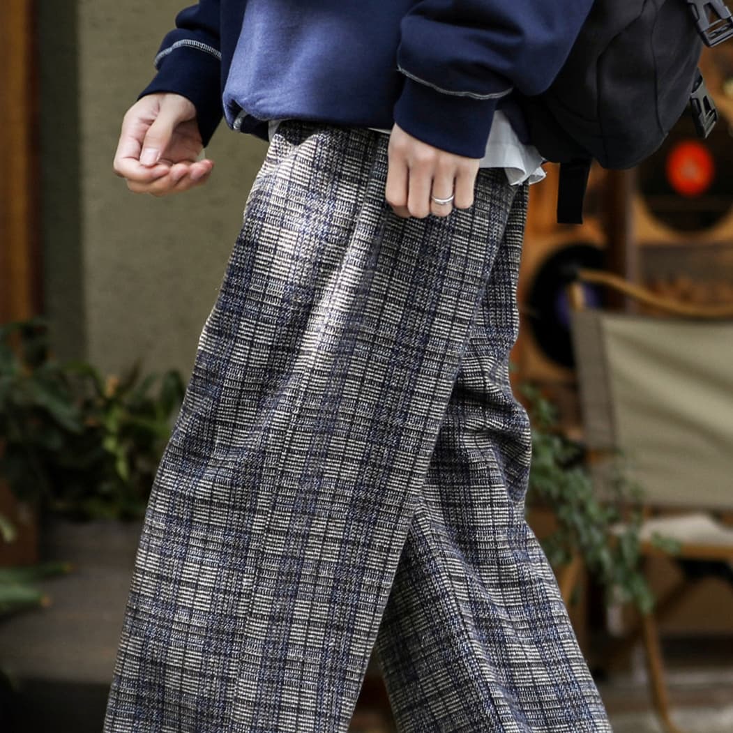 チェックパンツゆったりグレンチェックパンツ 上質仕立て
