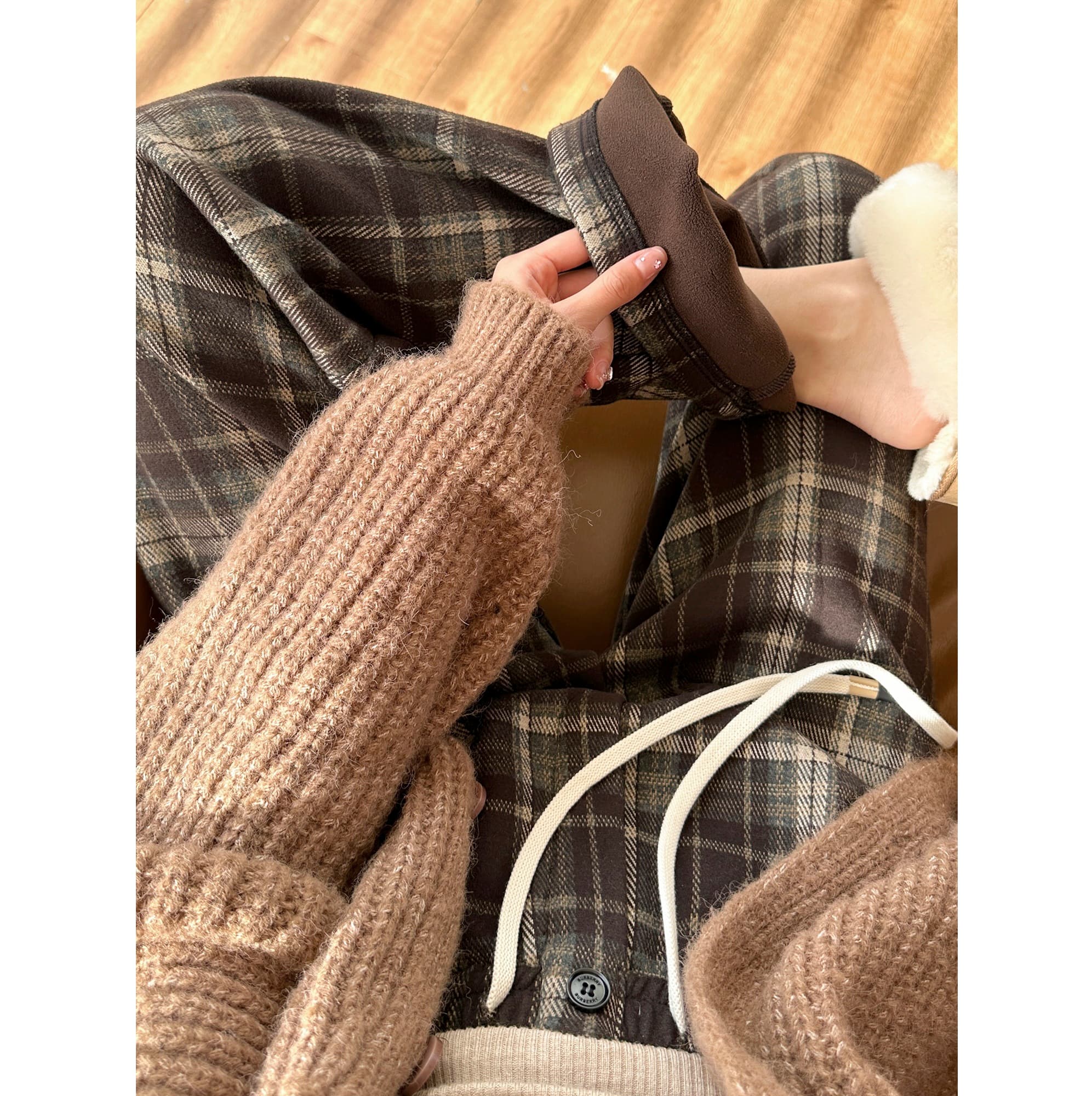 チェックパンツ くつろぎタータンチェック柄ワイドパンツ