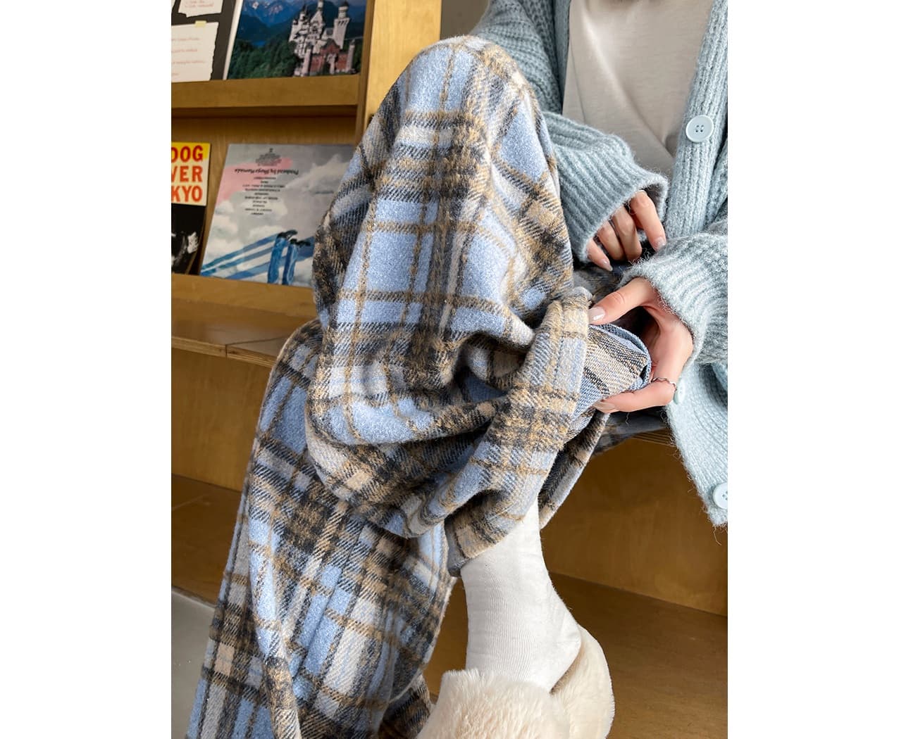 チェックパンツ あたたか格子柄ロングワイドパンツ