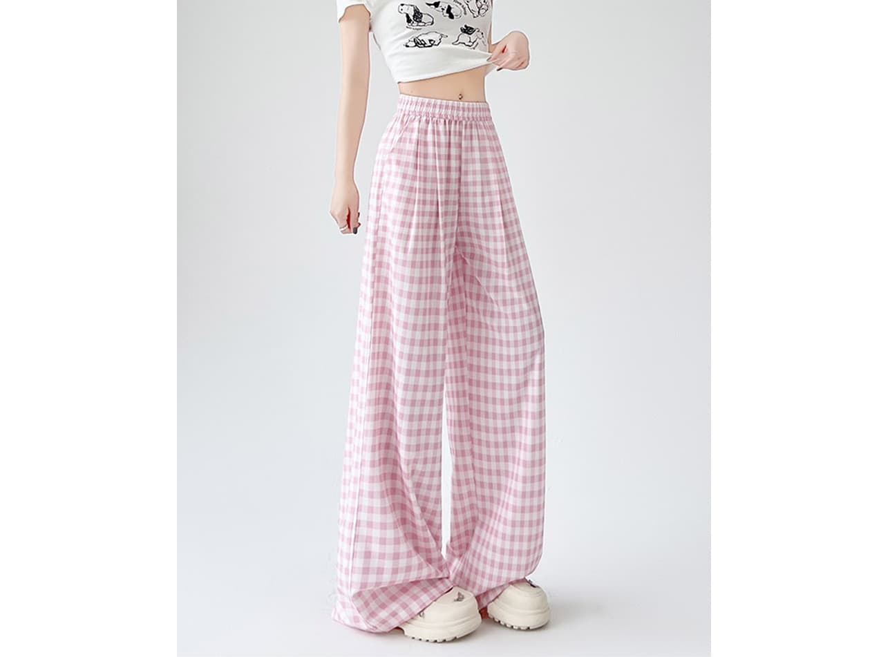 チェックパンツ ギンガムチェック柄ワイドパンツ