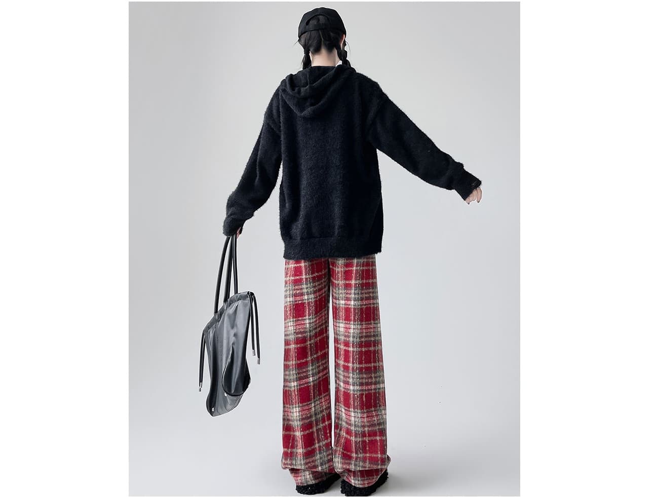 チェックパンツ あったかチェック柄ワイドパンツ