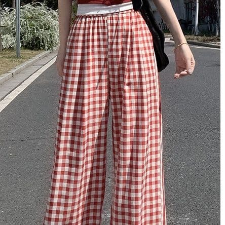 チェックパンツ チェックパンツ ゆったりワイドギンガムパンツ