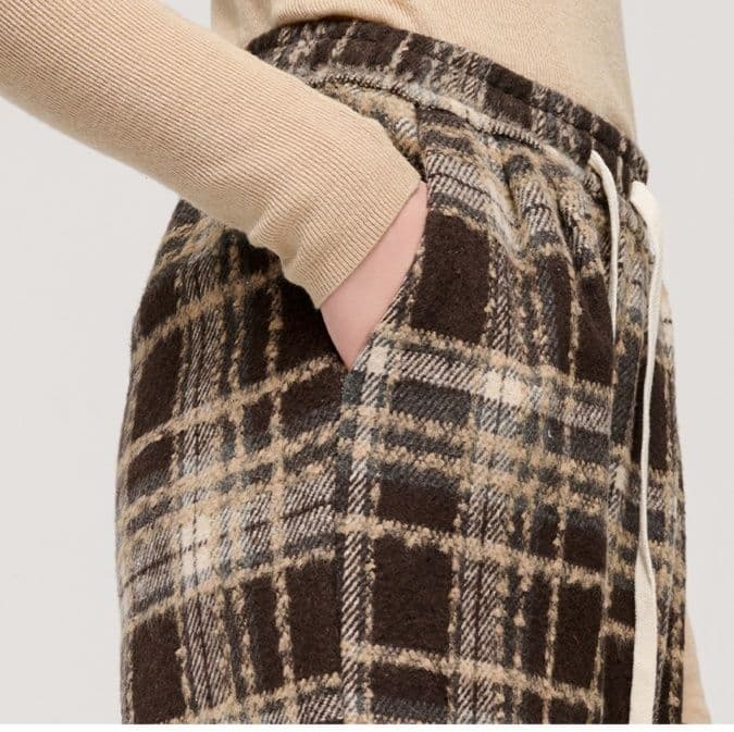 チェックパンツ チェックパンツ ふわもこ格子柄リラックスパンツ