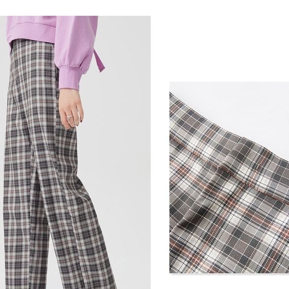 チェックパンツ チェックパンツ すっきり美脚ストレートパンツ