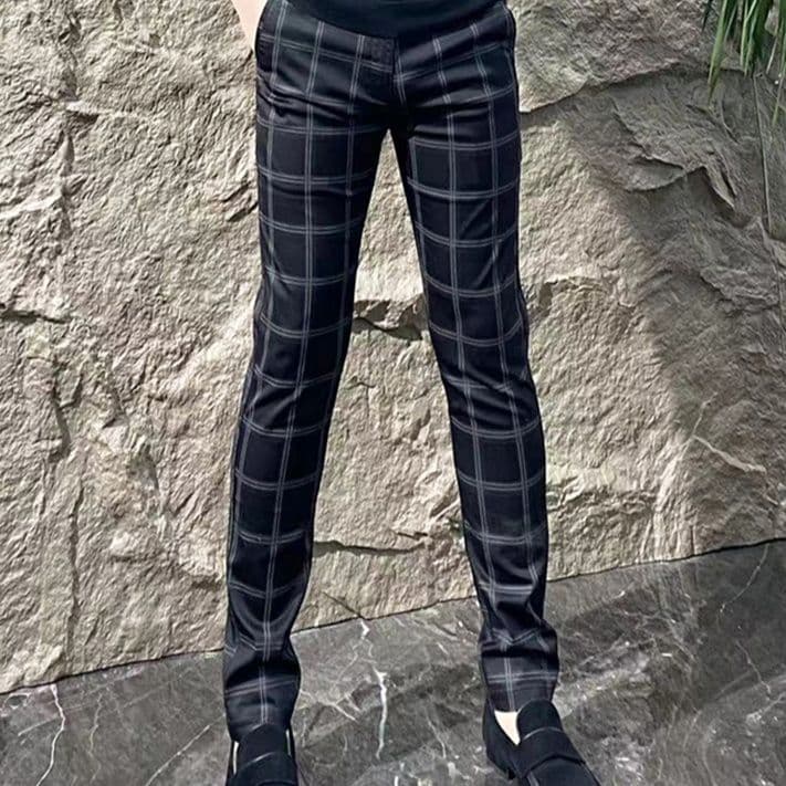 チェックパンツ チェックパンツ 格子柄すっきりスキニーパンツ