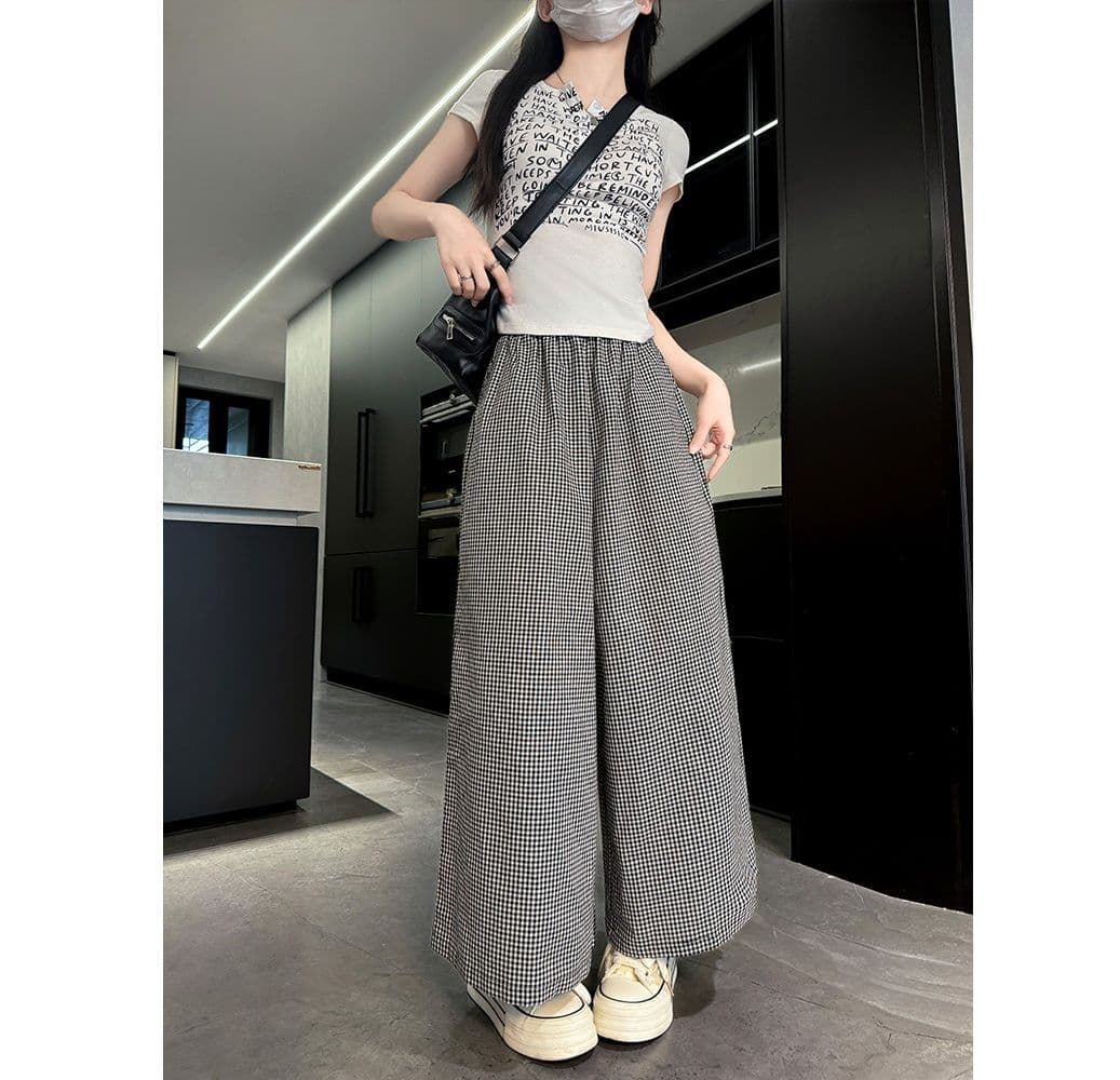 チェックパンツ ゆったりシルエットギンガムチェックパンツ