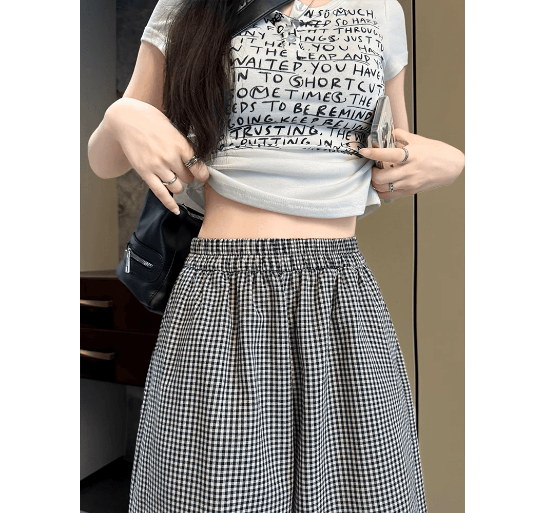 チェックパンツ ゆったりシルエットギンガムチェックパンツ