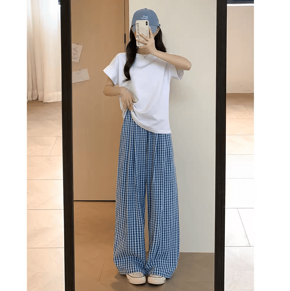 チェックパンツ ギンガムチェック柄ワイドパンツ