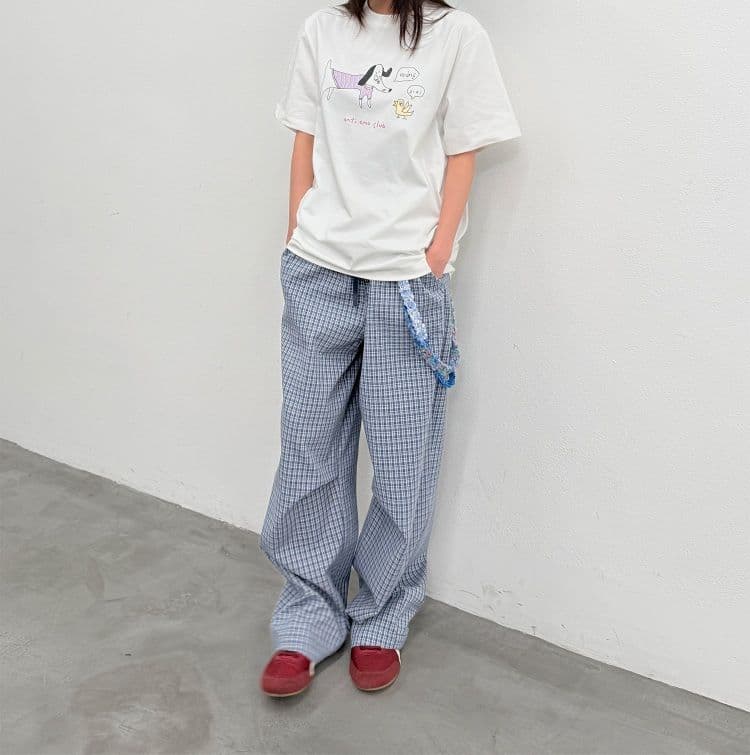 チェックパンツ 軽量チェック柄ワイドパンツ