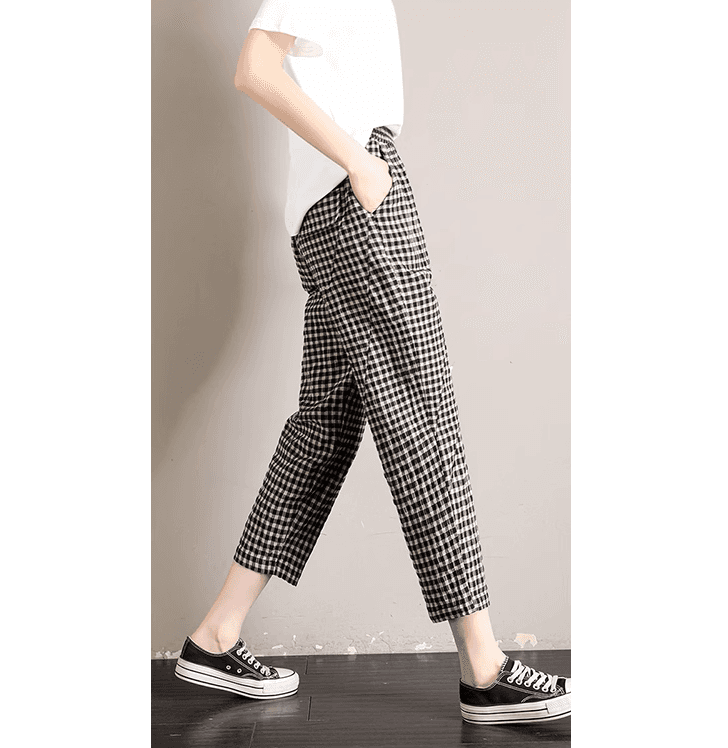 チェックパンツ リラックスギンガムチェックテーパードパンツ