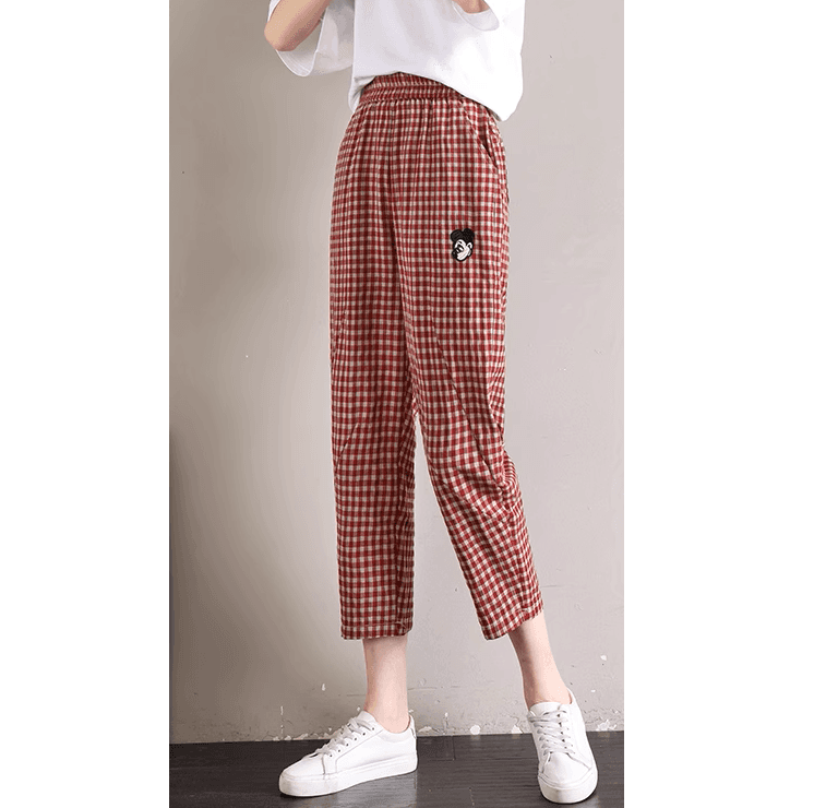チェックパンツ リラックスギンガムチェックテーパードパンツ