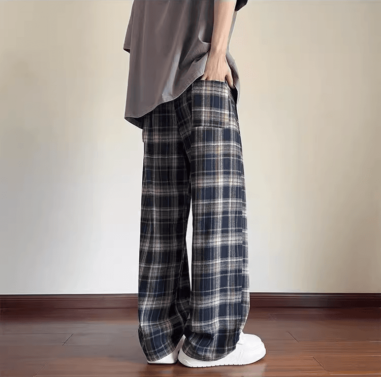 チェックパンツ レトロなデザイン ゆったりチェックパンツ