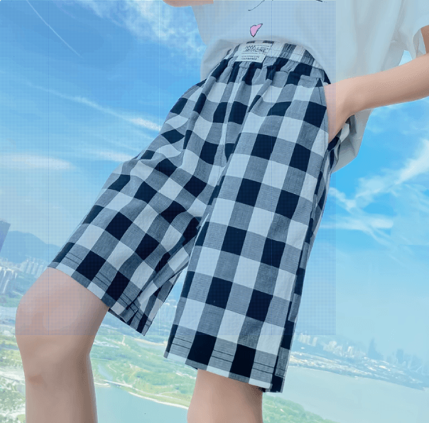 チェックパンツ 格子柄ゆったりショートパンツ