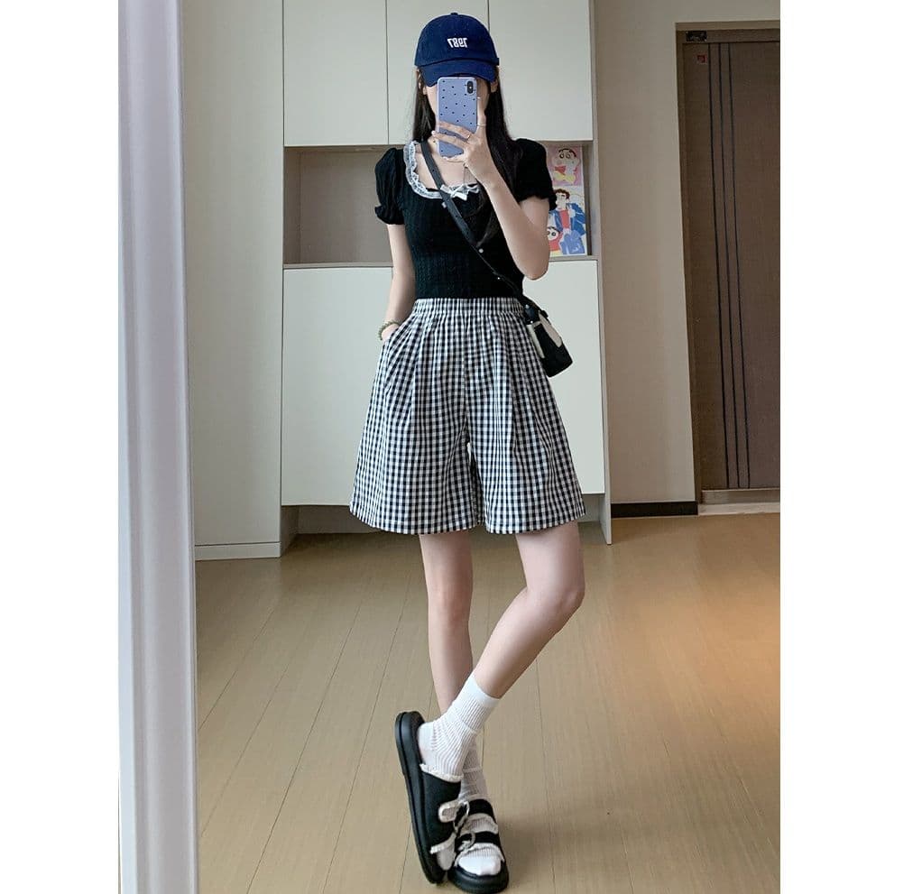 チェックパンツ 格子柄フレアスカート