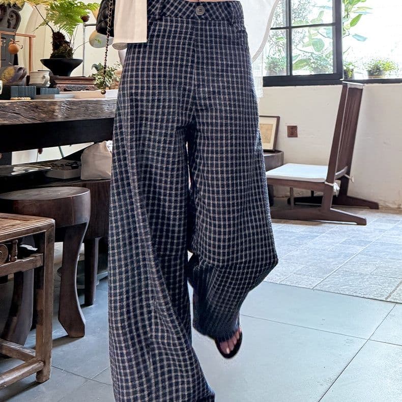 チェックパンツ クラシック格子柄ゆったりパンツ
