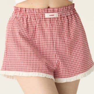 チェックパンツ フリル付きギンガムチェックショートパンツ