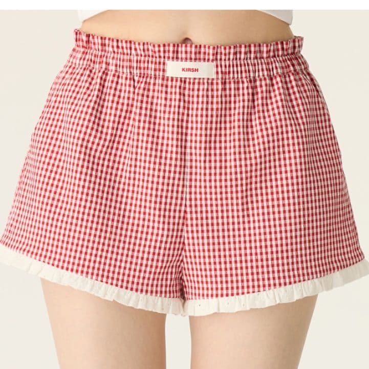 チェックパンツ フリル付きギンガムチェックショートパンツ