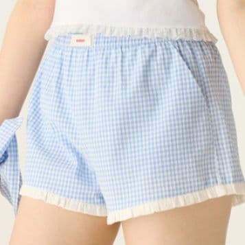 チェックパンツ フリル付きギンガムチェックショートパンツ