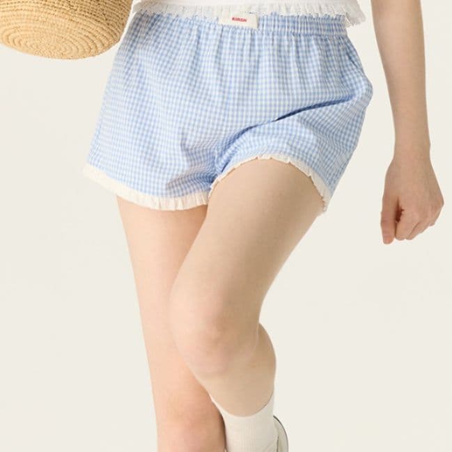 チェックパンツ フリル付きギンガムチェックショートパンツ