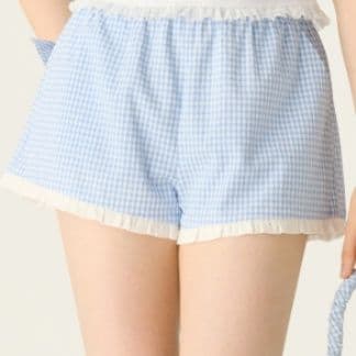 チェックパンツ フリル付きギンガムチェックショートパンツ