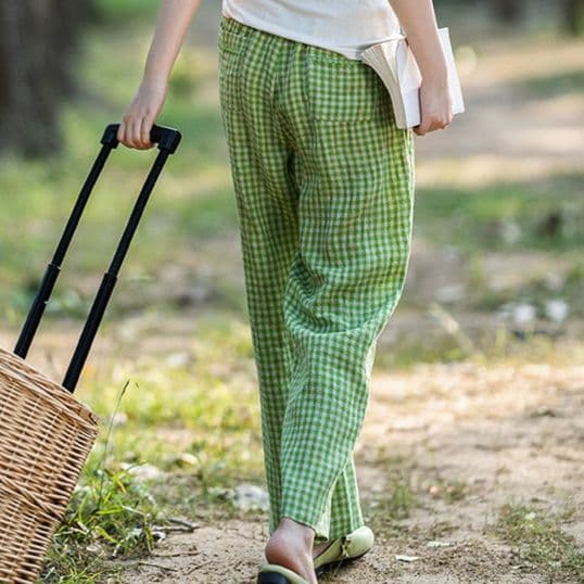 チェックパンツ 森の散歩道 格子ワイドパンツ