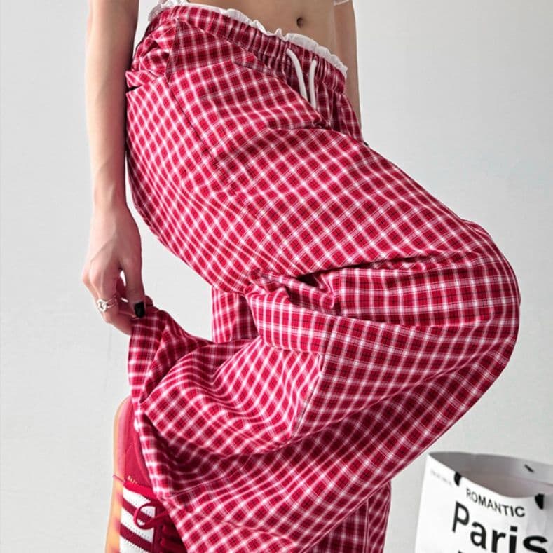チェックパンツ ふんわりフリルワイドチェックパンツ