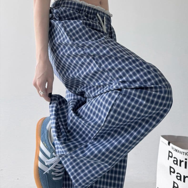 チェックパンツ ふんわりフリルワイドチェックパンツ