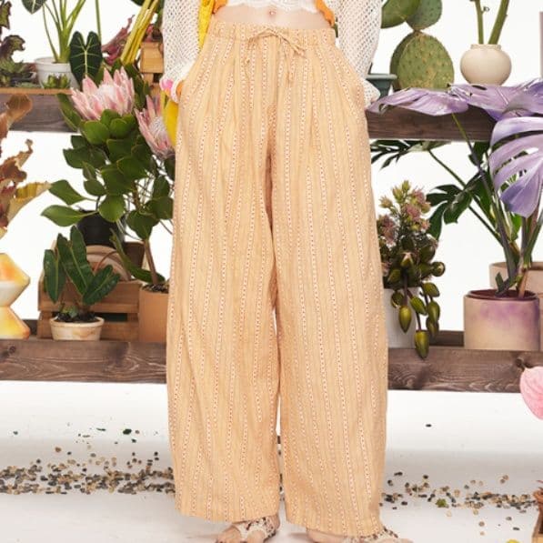 チェックパンツ 優雅な縦縞ワイドパンツ