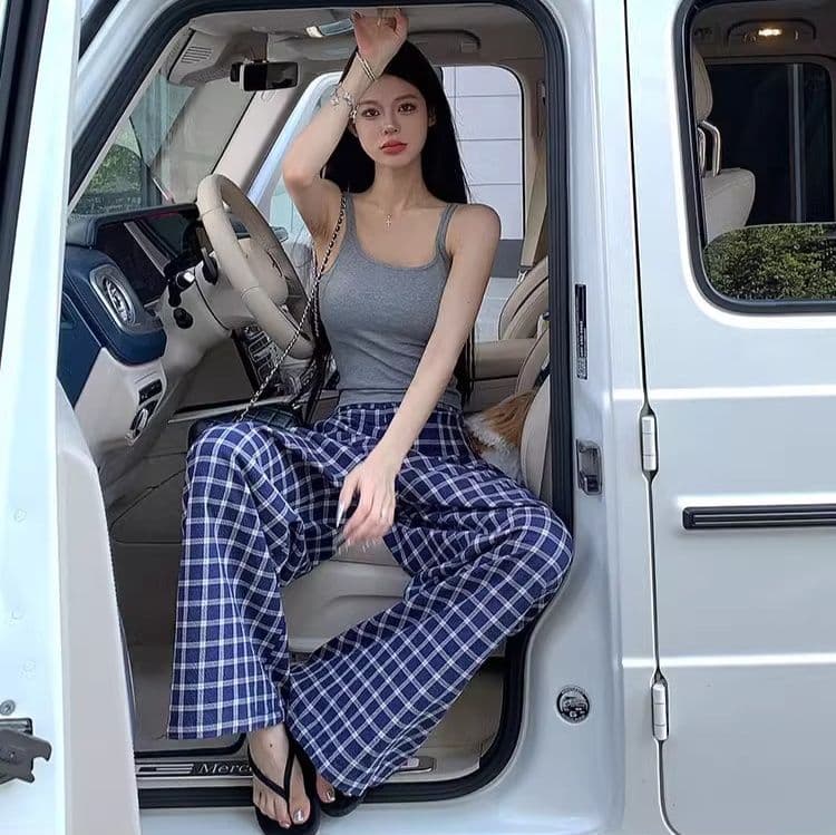 チェックパンツ ゆったりワイドタータン
