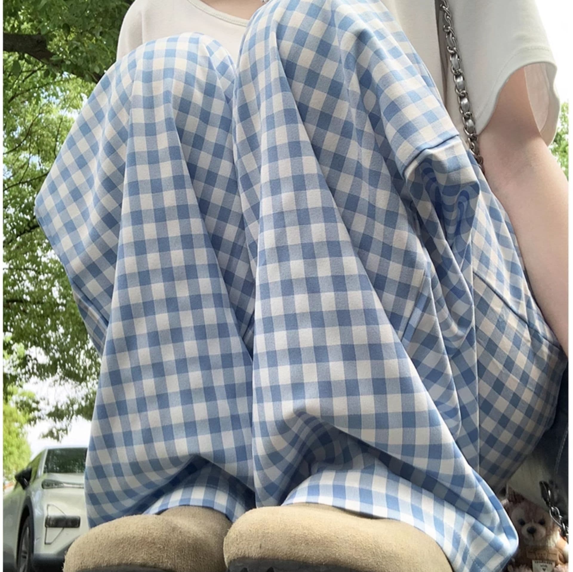 チェックパンツ 格子柄ゆったりワイドパンツ