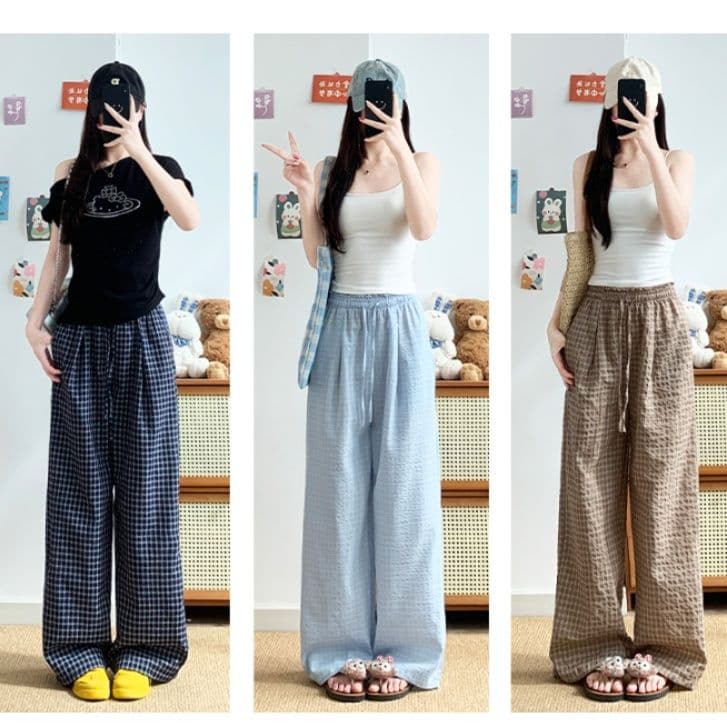 チェックパンツ ゆったり格子柄リラックスパンツ