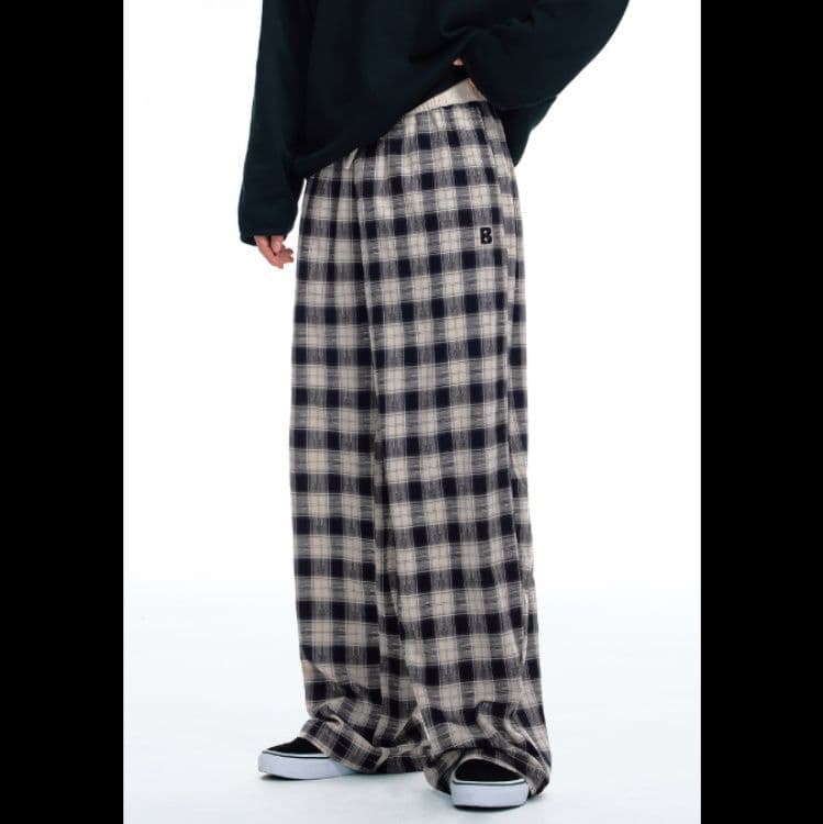チェックパンツ 格子柄ゆったりワイドパンツ