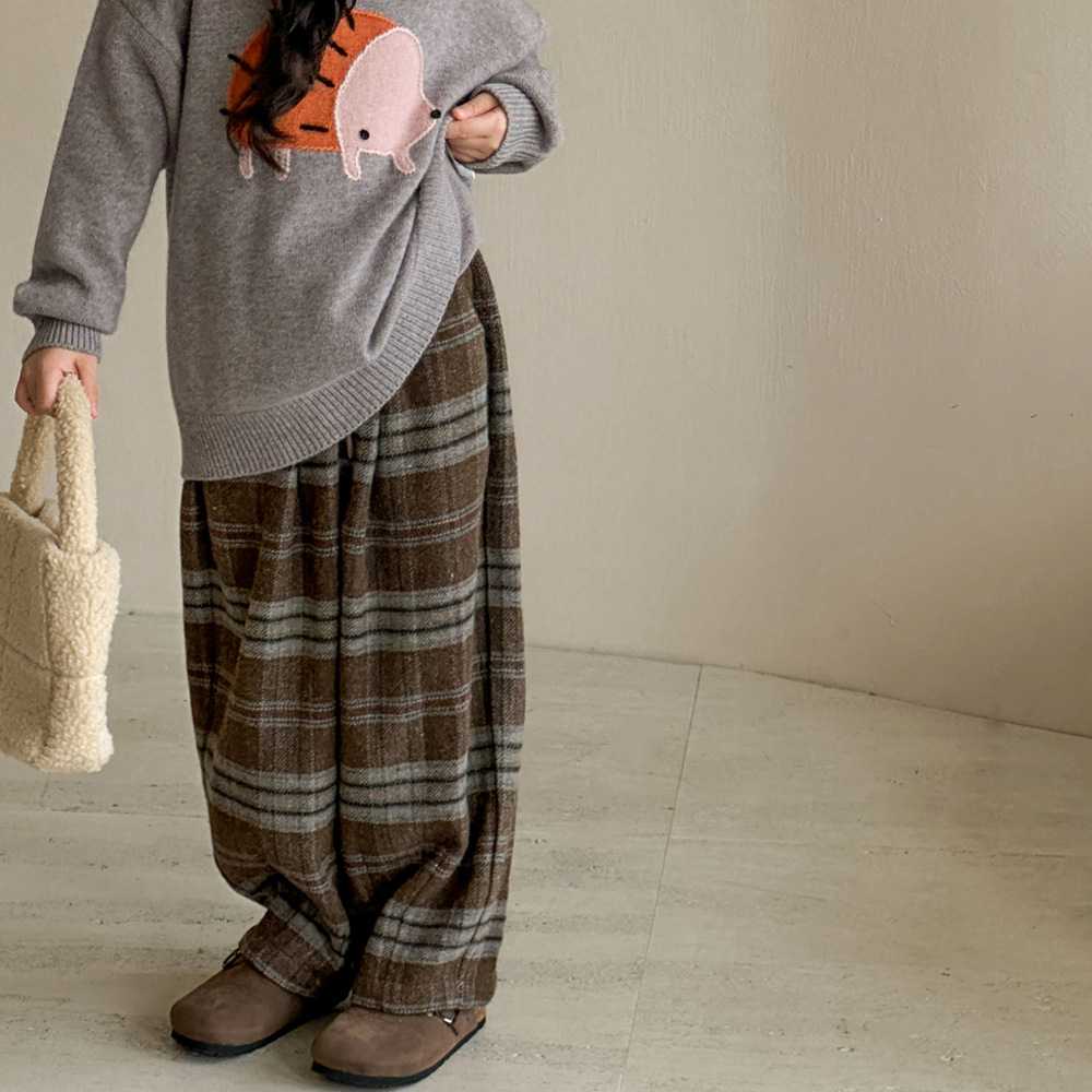 チェックパンツ 起毛素材 ゆったりシルエット あったかパンツ