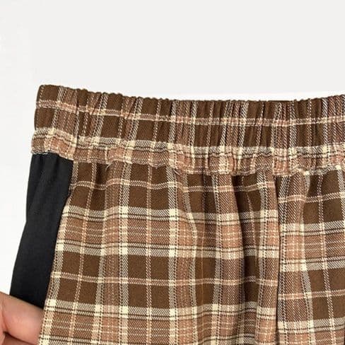 チェックパンツ 切替デザイン格子柄チェックパンツワイドシルエット