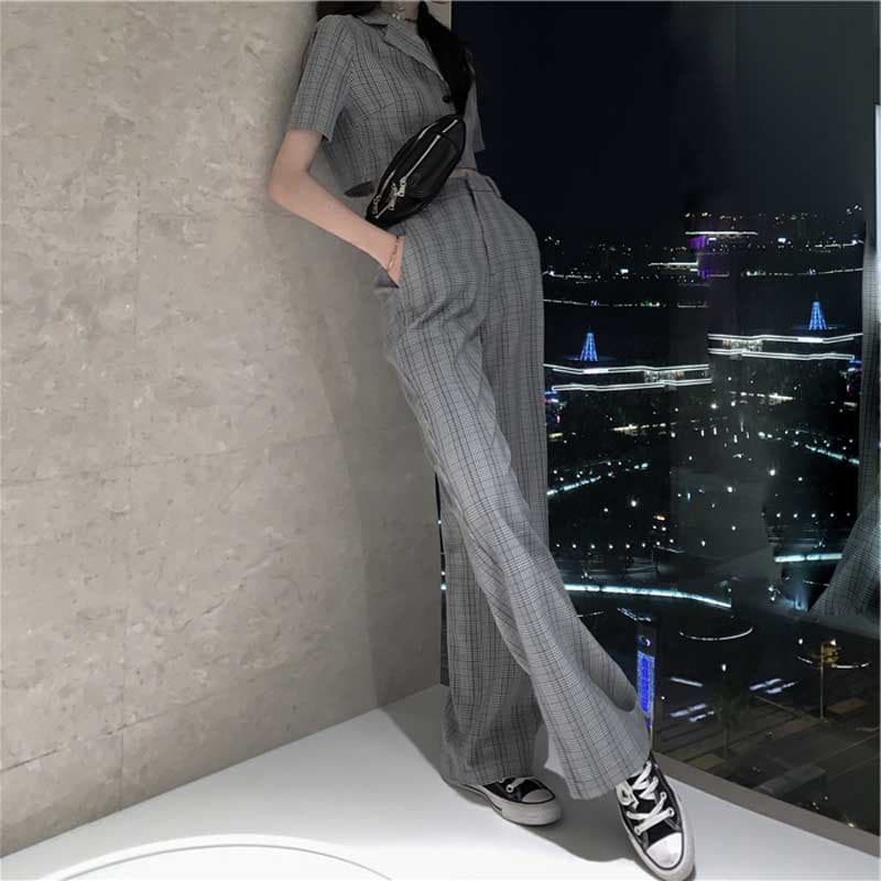 チェックパンツ クラシカルグレーチェック セットアップパンツ